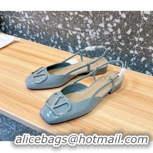 Classic Hot Valentino Vlogo Signature Leather Slingback Flats Light Blue Patent Leather 6060811