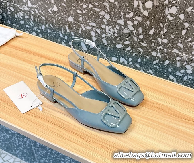 Classic Hot Valentino Vlogo Signature Leather Slingback Flats Light Blue Patent Leather 6060811