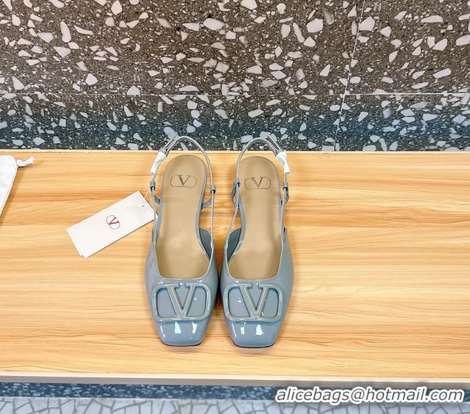 Classic Hot Valentino Vlogo Signature Leather Slingback Flats Light Blue Patent Leather 6060811