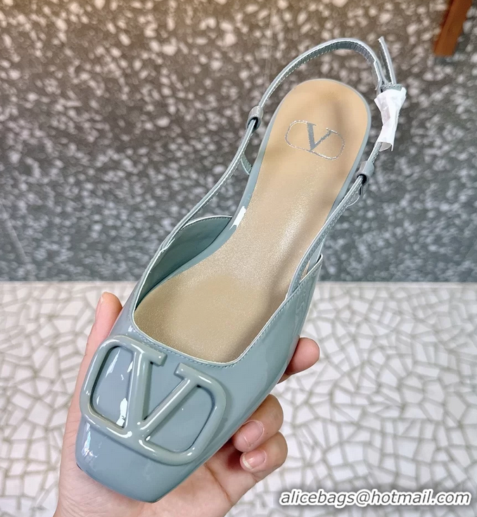 Classic Hot Valentino Vlogo Signature Leather Slingback Flats Light Blue Patent Leather 6060811
