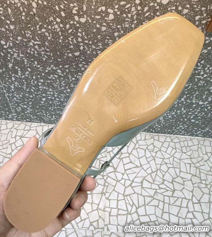 Classic Hot Valentino Vlogo Signature Leather Slingback Flats Light Blue Patent Leather 6060811