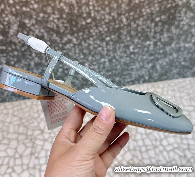Classic Hot Valentino Vlogo Signature Leather Slingback Flats Light Blue Patent Leather 6060811