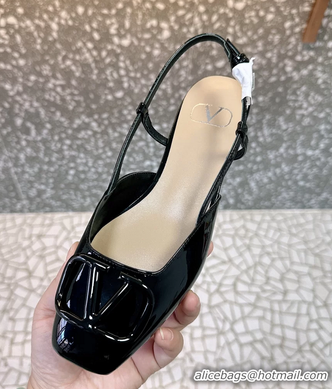 Popular Style Valentino Vlogo Signature Leather Slingback Flats Black Patent Leather 6060811