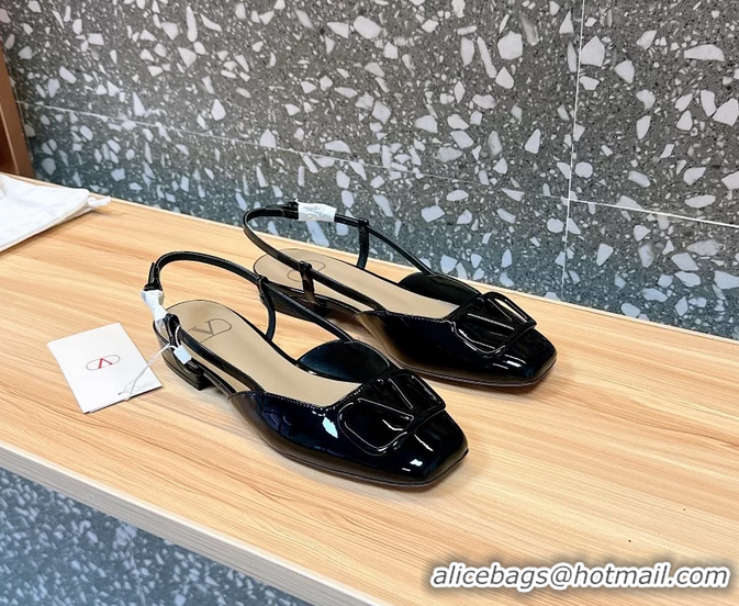 Popular Style Valentino Vlogo Signature Leather Slingback Flats Black Patent Leather 6060811