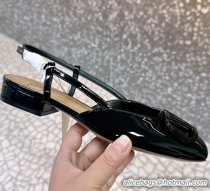 Popular Style Valentino Vlogo Signature Leather Slingback Flats Black Patent Leather 6060811