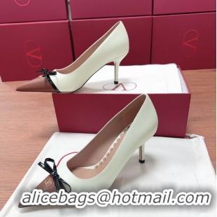 Grade Quality Valentino Vlogo Bepointy Slingback Pump White Brown Patent Leather And Kidskin 85MM 6060901