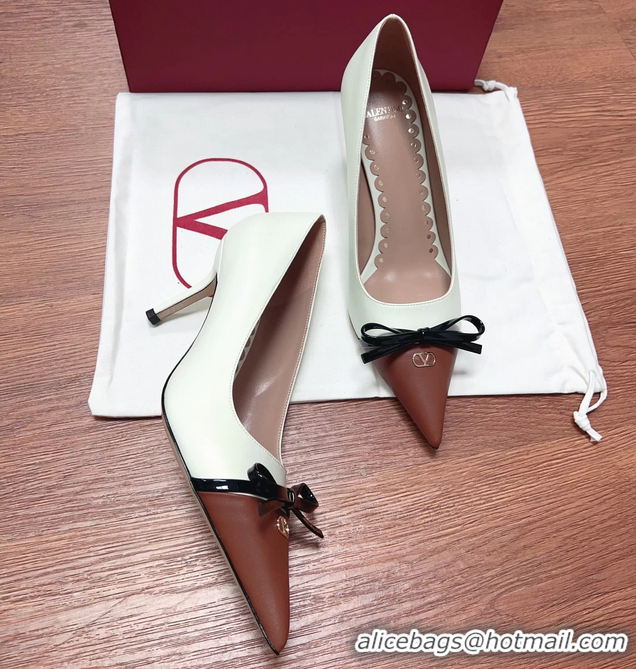 Grade Quality Valentino Vlogo Bepointy Slingback Pump White Brown Patent Leather And Kidskin 85MM 6060901