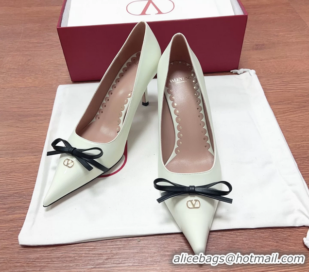 Classic Valentino Vlogo Bepointy Slingback Pump White Brown Patent Leather And Kidskin 85MM 6060901