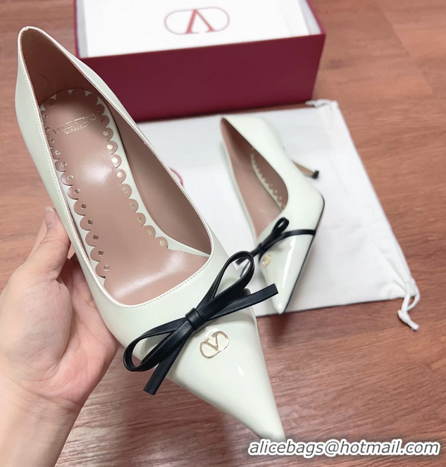 Classic Valentino Vlogo Bepointy Slingback Pump White Brown Patent Leather And Kidskin 85MM 6060901