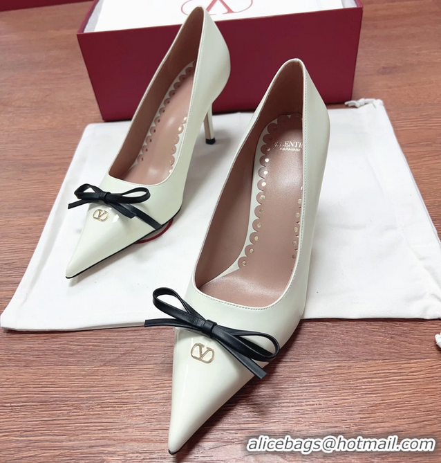 Classic Valentino Vlogo Bepointy Slingback Pump White Brown Patent Leather And Kidskin 85MM 6060901