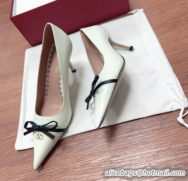 Classic Valentino Vlogo Bepointy Slingback Pump White Brown Patent Leather And Kidskin 85MM 6060901