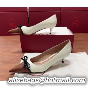Unique Style Valentino Vlogo Bepointy Slingback Pump White Brown Patent Leather And Kidskin 45MM 6060902