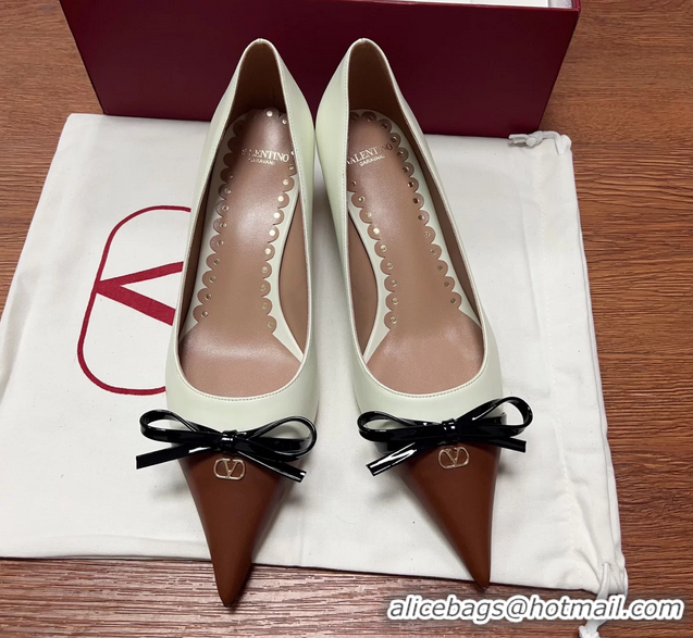 Unique Style Valentino Vlogo Bepointy Slingback Pump White Brown Patent Leather And Kidskin 45MM 6060902