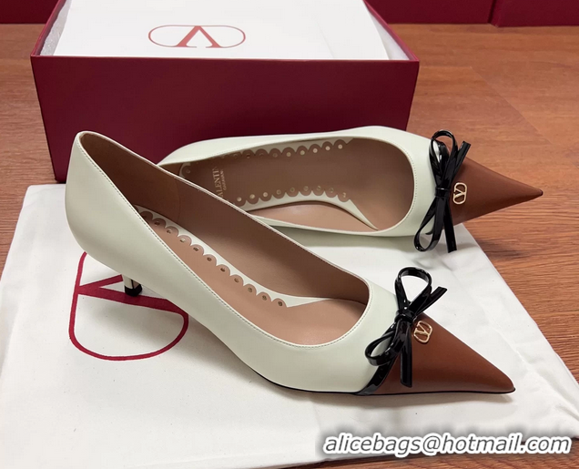 Unique Style Valentino Vlogo Bepointy Slingback Pump White Brown Patent Leather And Kidskin 45MM 6060902