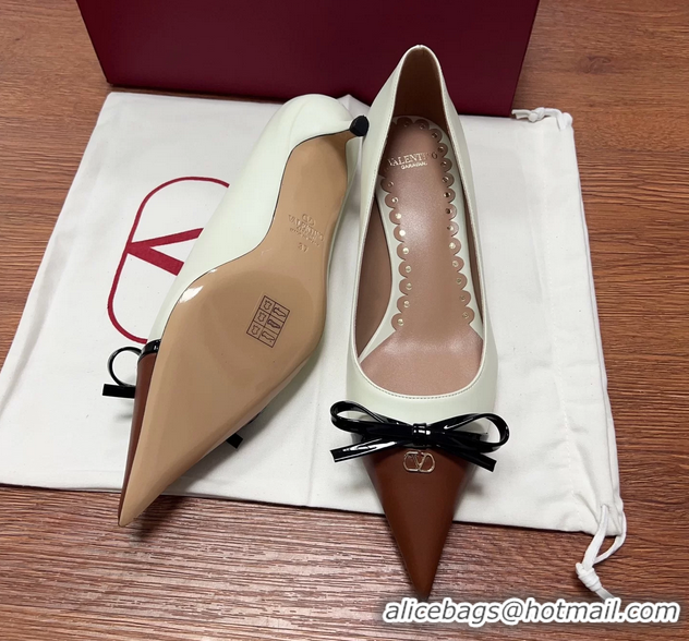 Unique Style Valentino Vlogo Bepointy Slingback Pump White Brown Patent Leather And Kidskin 45MM 6060902