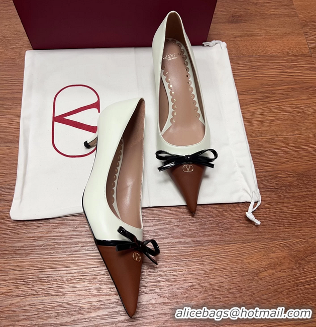 Unique Style Valentino Vlogo Bepointy Slingback Pump White Brown Patent Leather And Kidskin 45MM 6060902