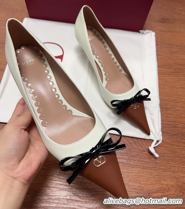 Unique Style Valentino Vlogo Bepointy Slingback Pump White Brown Patent Leather And Kidskin 45MM 6060902