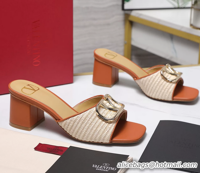 Most Popular Valentino Vlogo Raffia and Leather Heeled Slides Sandals Beige Brown 55MM 6060904