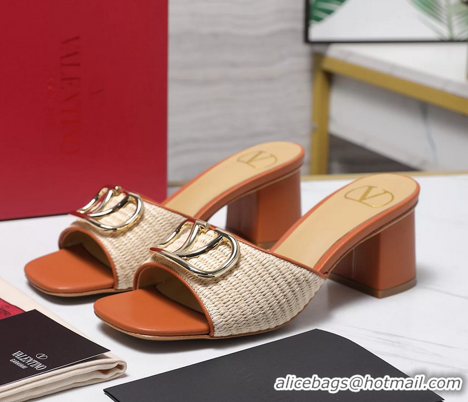 Most Popular Valentino Vlogo Raffia and Leather Heeled Slides Sandals Beige Brown 55MM 6060904