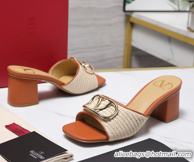 Most Popular Valentino Vlogo Raffia and Leather Heeled Slides Sandals Beige Brown 55MM 6060904