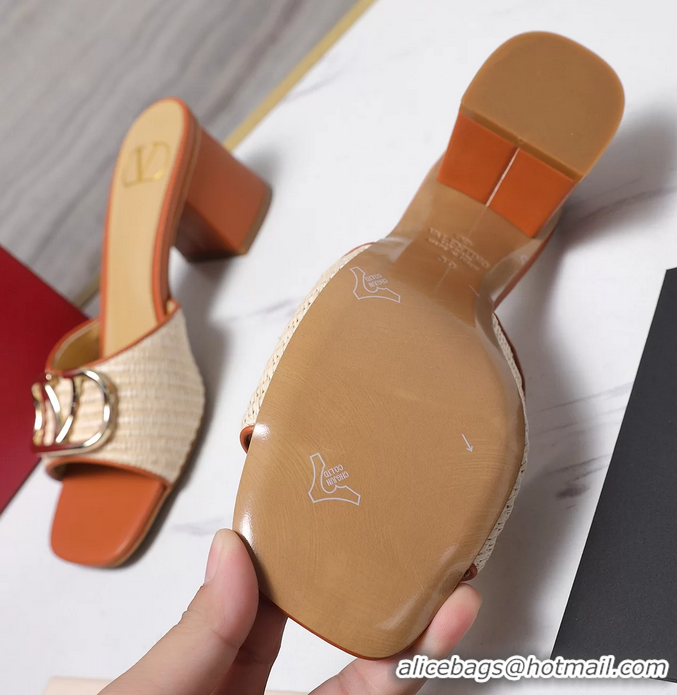 Most Popular Valentino Vlogo Raffia and Leather Heeled Slides Sandals Beige Brown 55MM 6060904