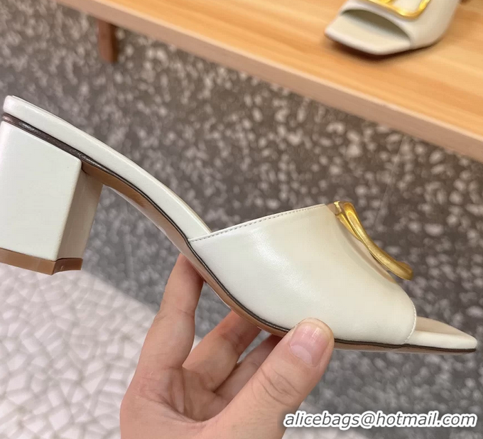 Top Grade Valentino Vlogo Leather Heeled Slides Sandals White 6060905