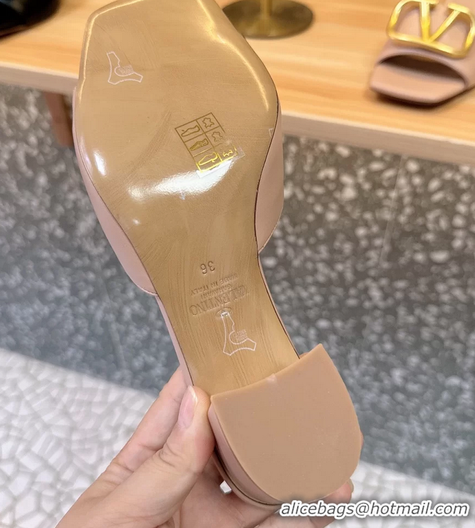 Super Valentino Vlogo Leather Heeled Slides Sandals Pink 6060905