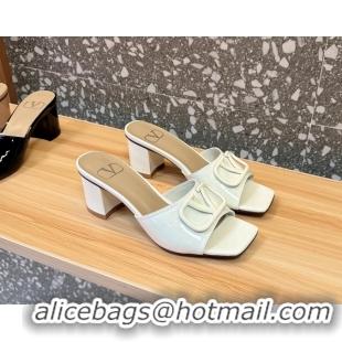 Pretty Style Valentino Vlogo Patent Leather Heeled Slides Sandals White 6060905