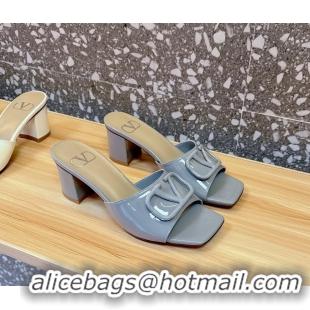 Good Product Valentino Vlogo Patent Leather Heeled Slides Sandals Gray 6060905