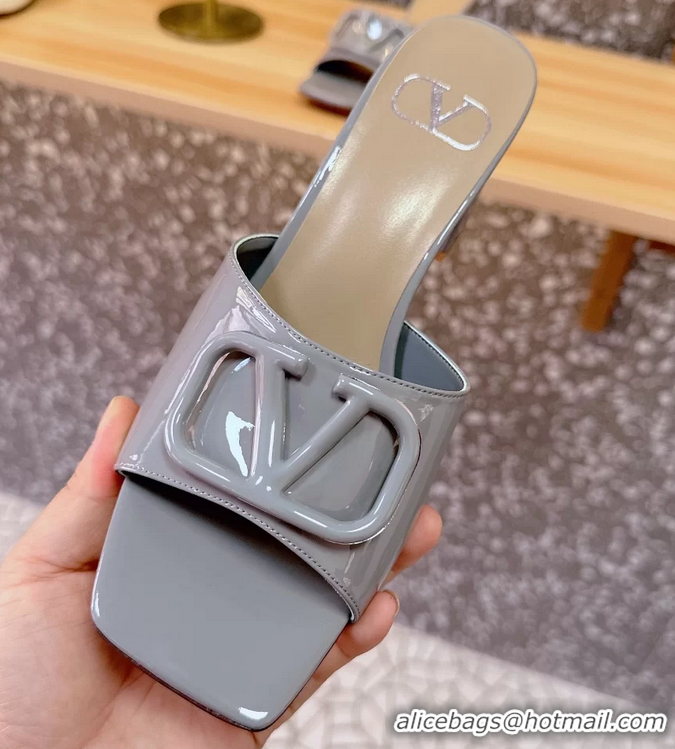 Good Product Valentino Vlogo Patent Leather Heeled Slides Sandals Gray 6060905