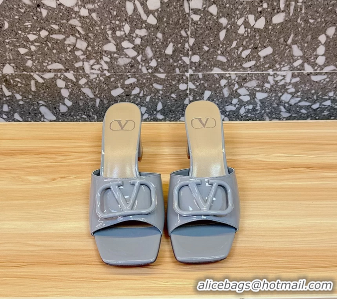 Good Product Valentino Vlogo Patent Leather Heeled Slides Sandals Gray 6060905