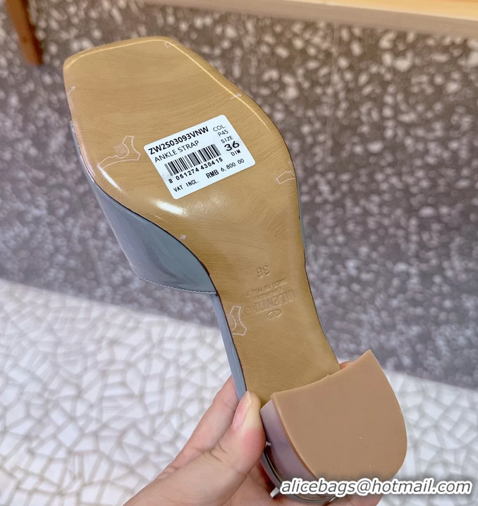 Good Product Valentino Vlogo Patent Leather Heeled Slides Sandals Gray 6060905