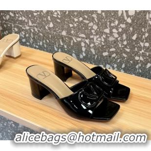 Unique Discount Valentino Vlogo Patent Leather Heeled Slides Sandals Black 6060905