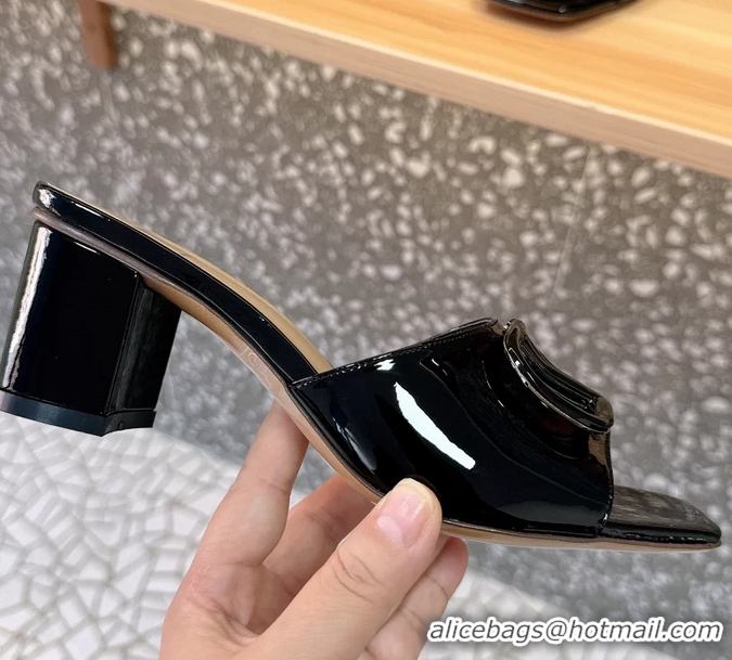 Unique Discount Valentino Vlogo Patent Leather Heeled Slides Sandals Black 6060905