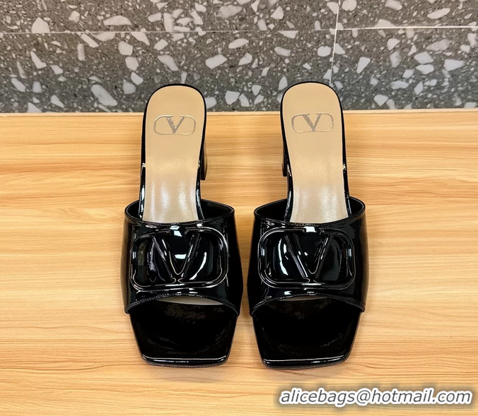 Unique Discount Valentino Vlogo Patent Leather Heeled Slides Sandals Black 6060905