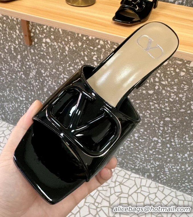 Unique Discount Valentino Vlogo Patent Leather Heeled Slides Sandals Black 6060905