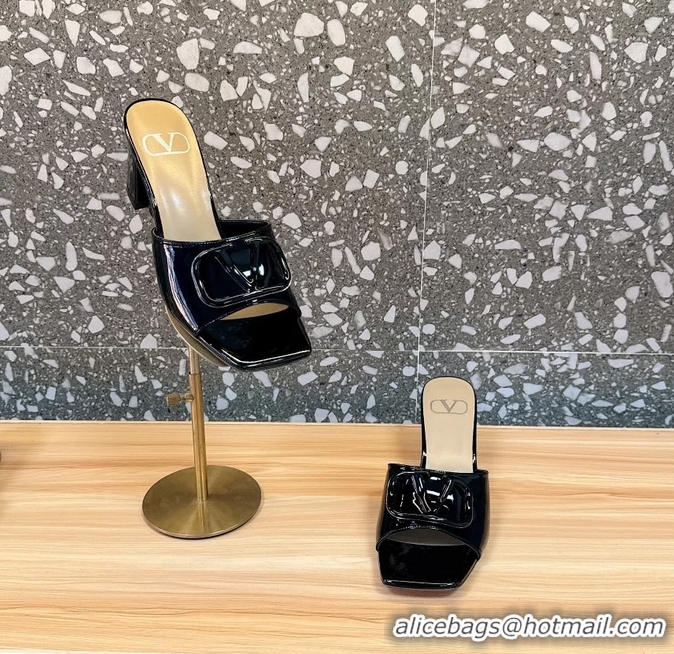 Unique Discount Valentino Vlogo Patent Leather Heeled Slides Sandals Black 6060905