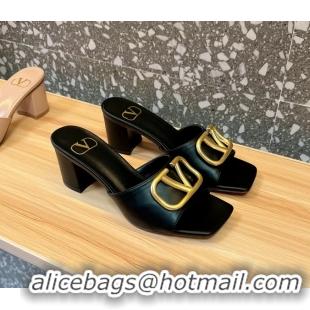 Charming Valentino Vlogo Leather Heeled Slides Sandals Black 6060905