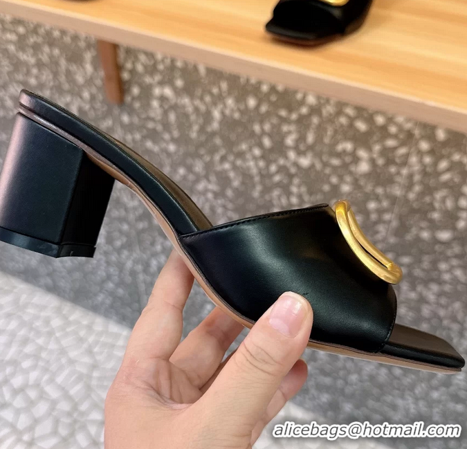 Charming Valentino Vlogo Leather Heeled Slides Sandals Black 6060905