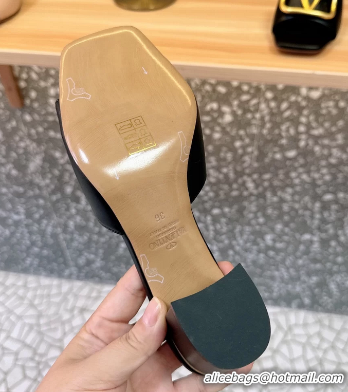 Charming Valentino Vlogo Leather Heeled Slides Sandals Black 6060905