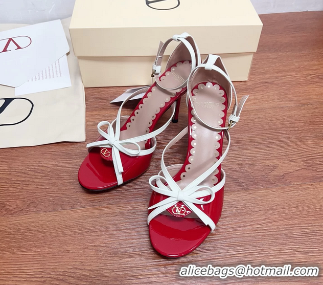 Popular Style Valentino Vlogo Bow High Heeled Sandals Red Patent Leather 85MM 6060906