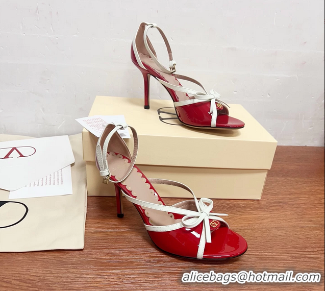 Popular Style Valentino Vlogo Bow High Heeled Sandals Red Patent Leather 85MM 6060906