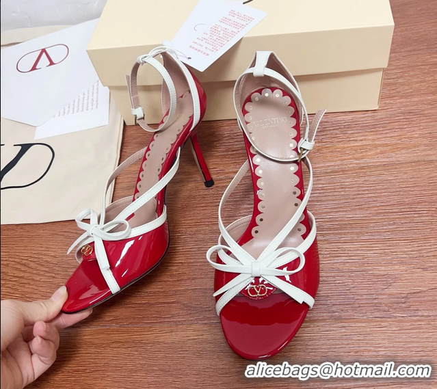 Popular Style Valentino Vlogo Bow High Heeled Sandals Red Patent Leather 85MM 6060906