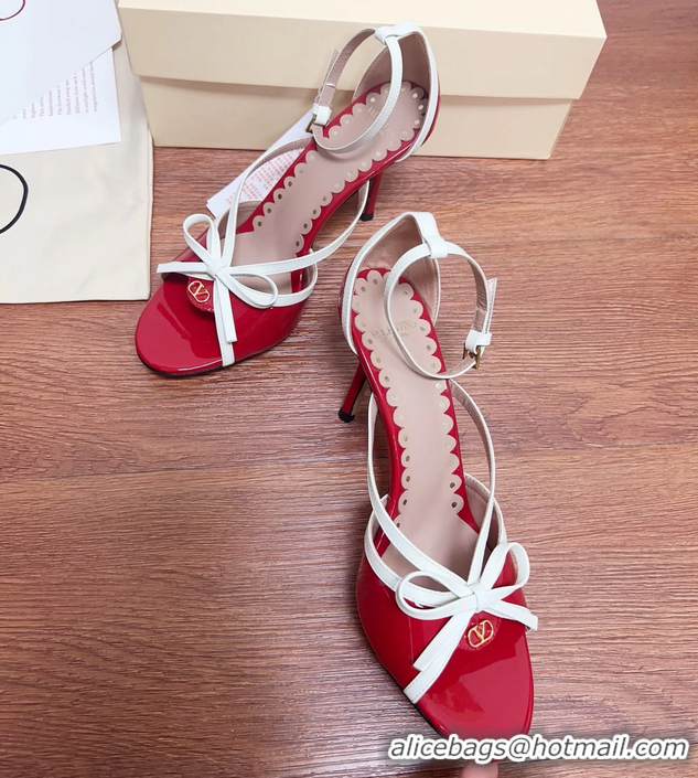 Popular Style Valentino Vlogo Bow High Heeled Sandals Red Patent Leather 85MM 6060906