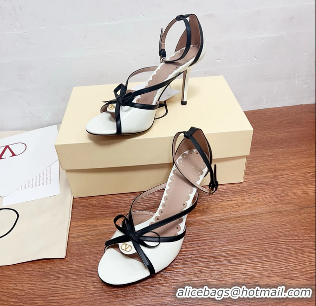 Big Discount Valentino Vlogo Bow High Heeled Sandals White Patent Leather 85MM 6060906