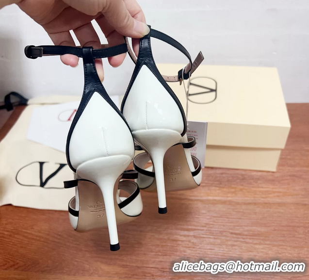 Big Discount Valentino Vlogo Bow High Heeled Sandals White Patent Leather 85MM 6060906