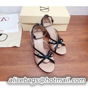 Original Cheap Valentino Vlogo Bow High Heeled Sandals Pink Patent Leather 85MM 6060906