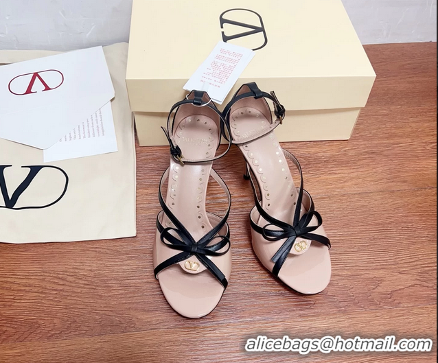 Original Cheap Valentino Vlogo Bow High Heeled Sandals Pink Patent Leather 85MM 6060906