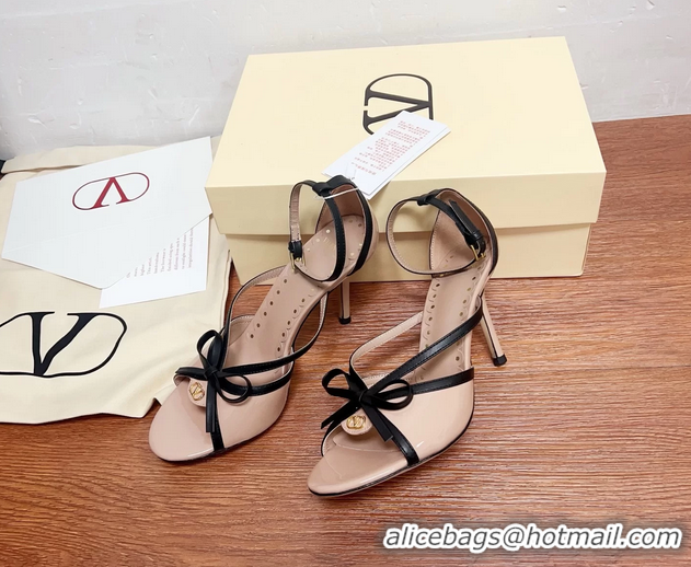 Original Cheap Valentino Vlogo Bow High Heeled Sandals Pink Patent Leather 85MM 6060906