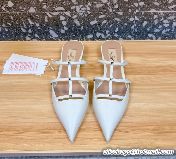 Stylish Valentino Garavani Rockstud Wispy Leather Flat Mules White 6060907